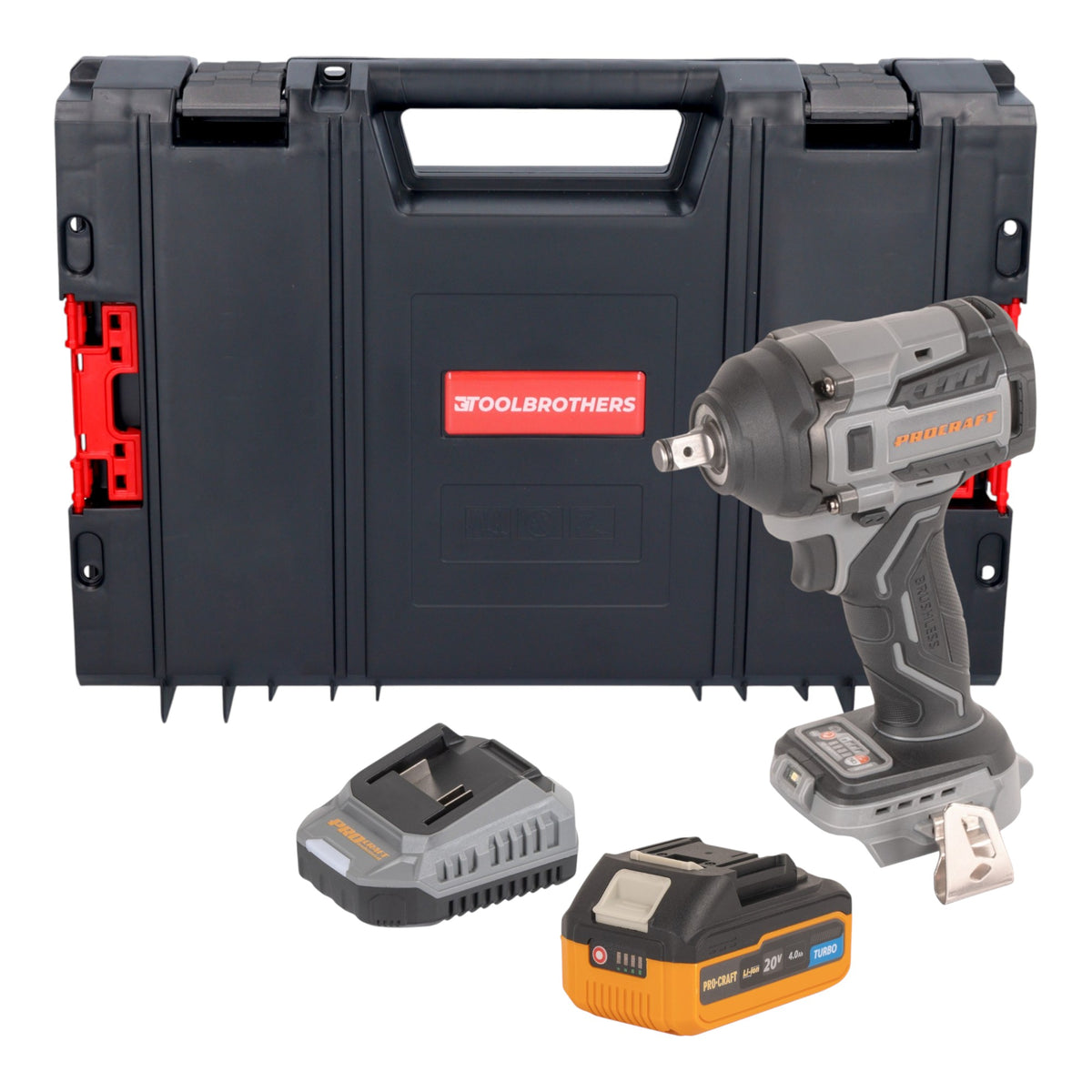 Procraft Industrial IW550Abb Akumulatorowy klucz udarowy 20 V 550 Nm 1/2" + 1x akumulator 4,0 Ah + ładowarka + walizka narzędziowa RHINO