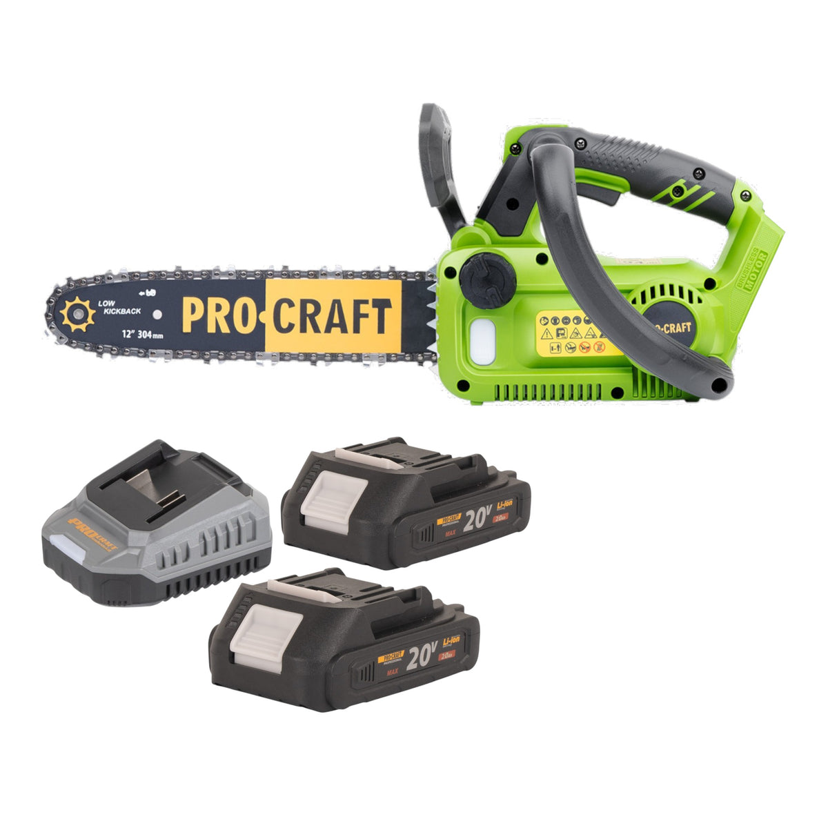 Akumulatorowa pilarka łańcuchowa Procraft PKA42Libb 20 V 304 mm bezszczotkowa + 2x akumulator 2,0 Ah + ładowarka