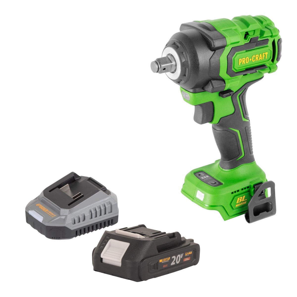 Procraft PWA18bb akumulatorowy klucz udarowy 20 V 550 Nm 1/2" bezszczotkowy + 1x akumulator 2,0 Ah + ładowarka