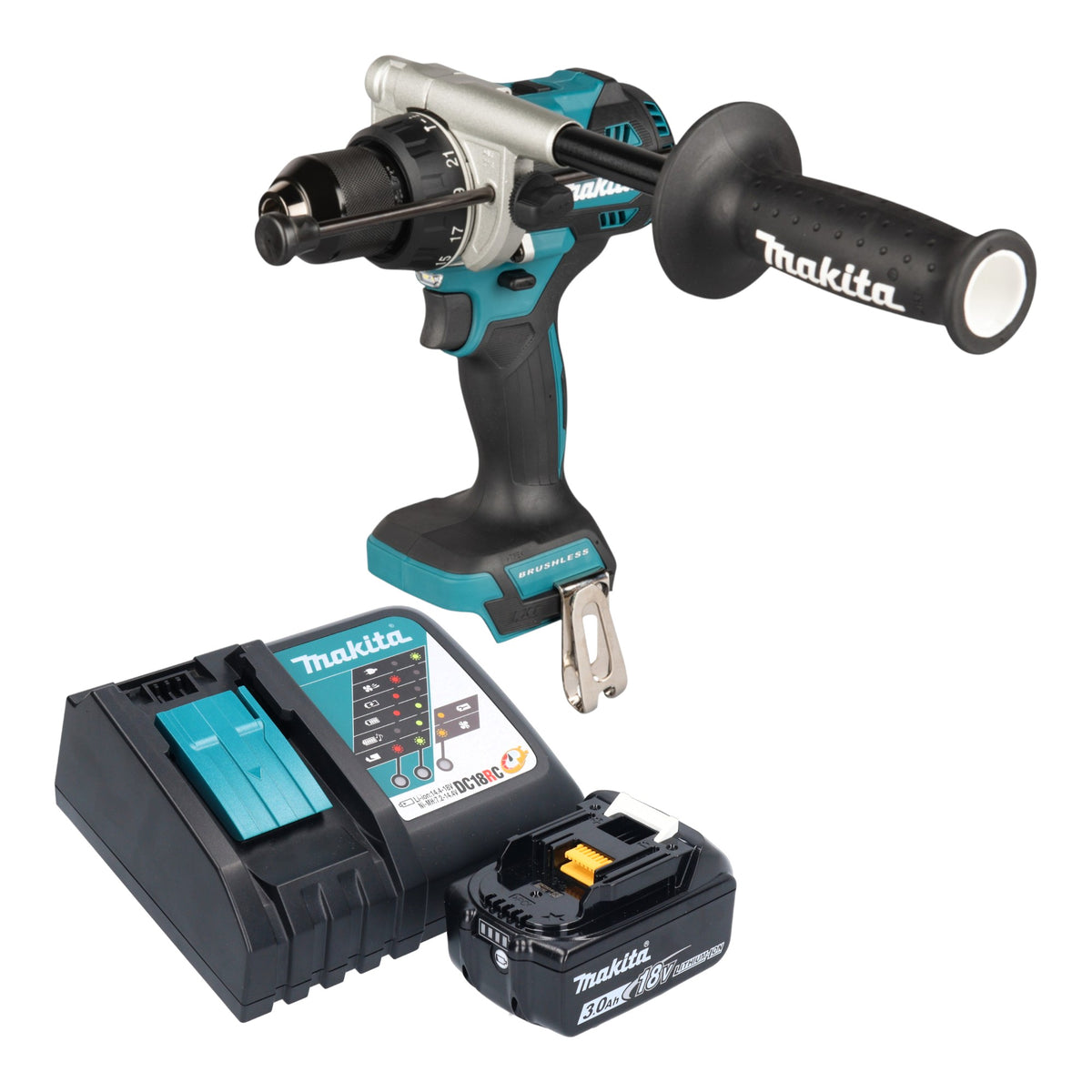 Makita DHP 492 RF1 akumulatorowa wiertarko-wkrętarka udarowa 18 V 141 Nm bezszczotkowa + 1x akumulator 3,0 Ah + ładowarka