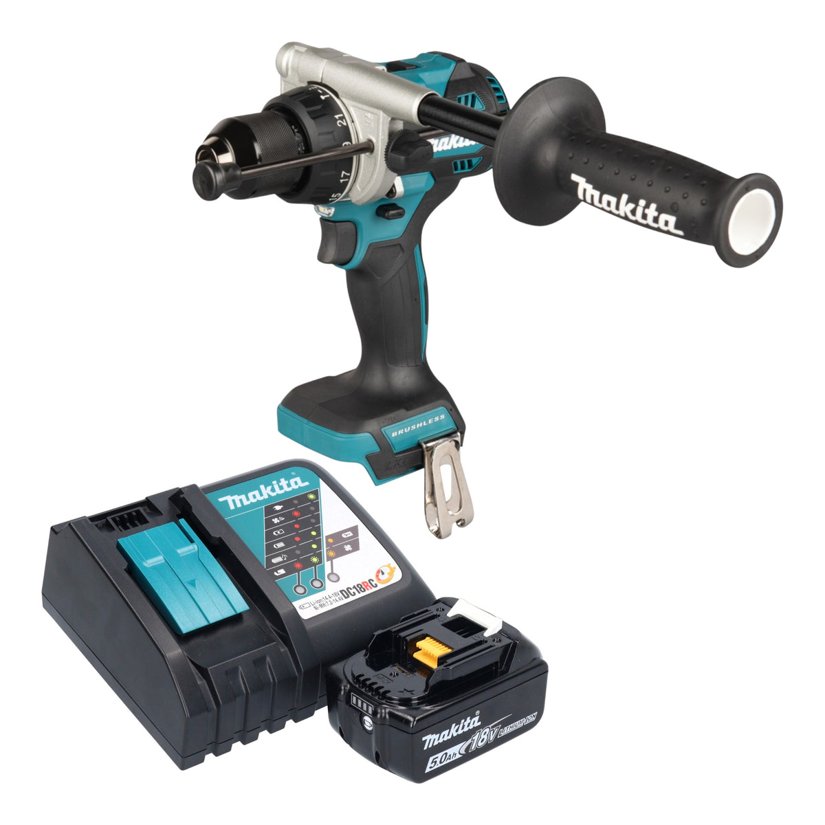 Makita DHP 492 RT1 akumulatorowa wiertarko-wkrętarka udarowa 18 V 141 Nm bezszczotkowa + 1x akumulator 5,0 Ah + ładowarka