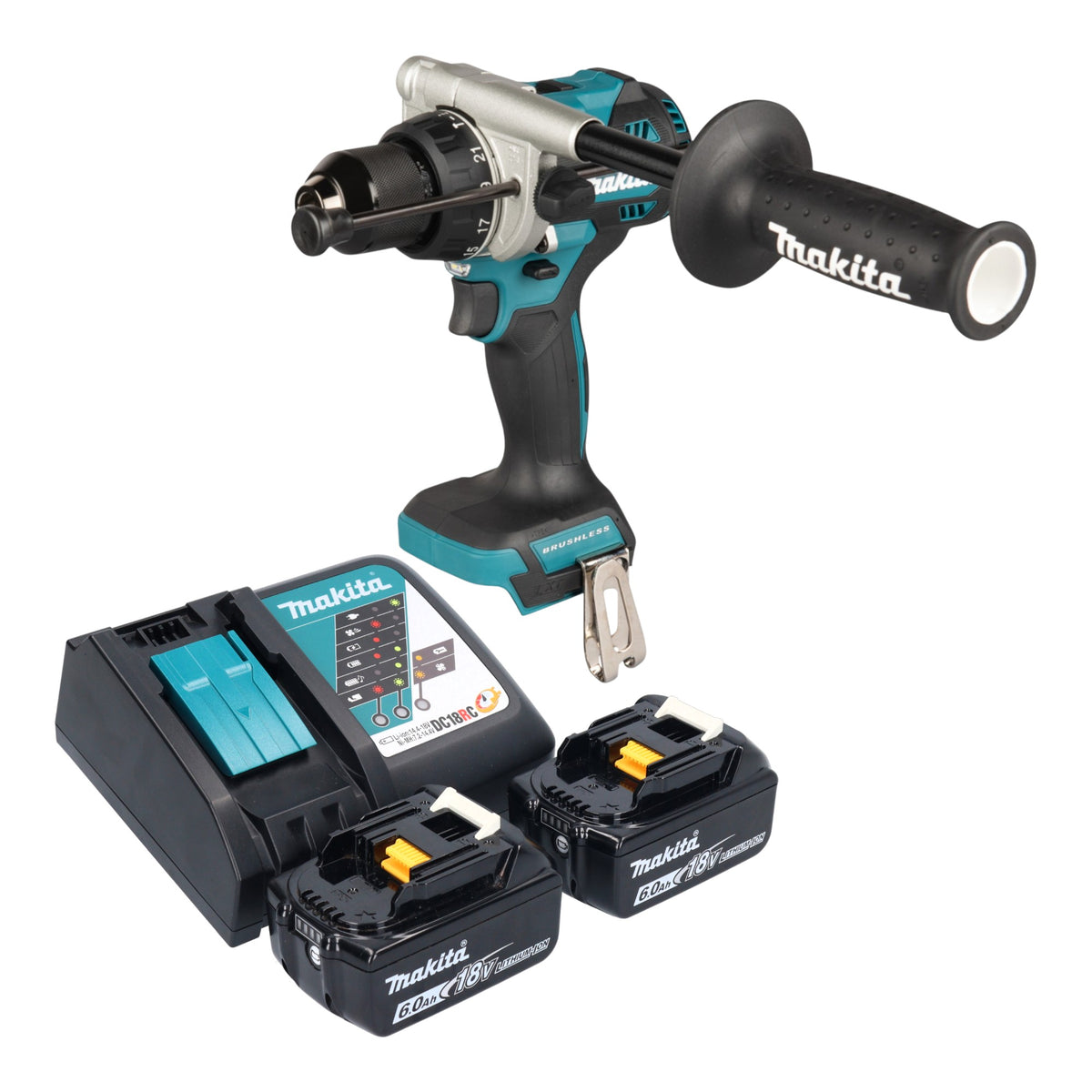 Makita DHP 492 RG akumulatorowa wiertarko-wkrętarka udarowa 18 V 141 Nm bezszczotkowa + 2x akumulator 6,0 Ah + ładowarka