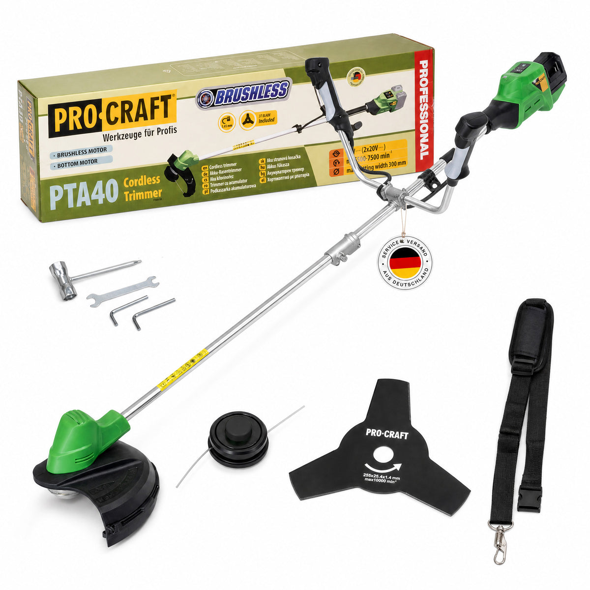 Procraft PTA40 akumulatorowa wykaszarka szczotkowa 40 V (2x 20 V) 300 mm bezszczotkowa Solo - bez akumulatora, bez ładowarki