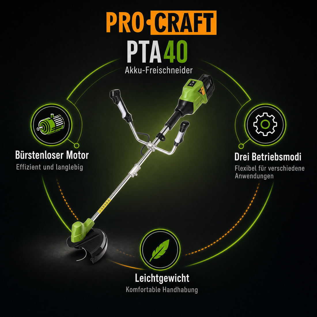 Procraft PTA40 akumulatorowa wykaszarka szczotkowa 40 V (2x 20 V) 300 mm bezszczotkowa Solo - bez akumulatora, bez ładowarki