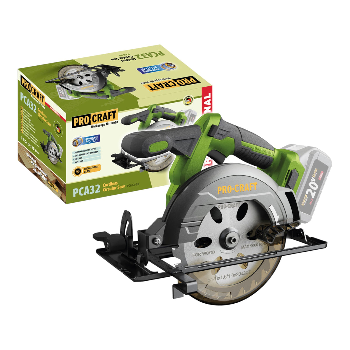 Procraft PCA32-BB Akumulatorowa pilarka tarczowa 20 V 165 mm Brushless Solo - bez akumulatora, bez ładowarki
