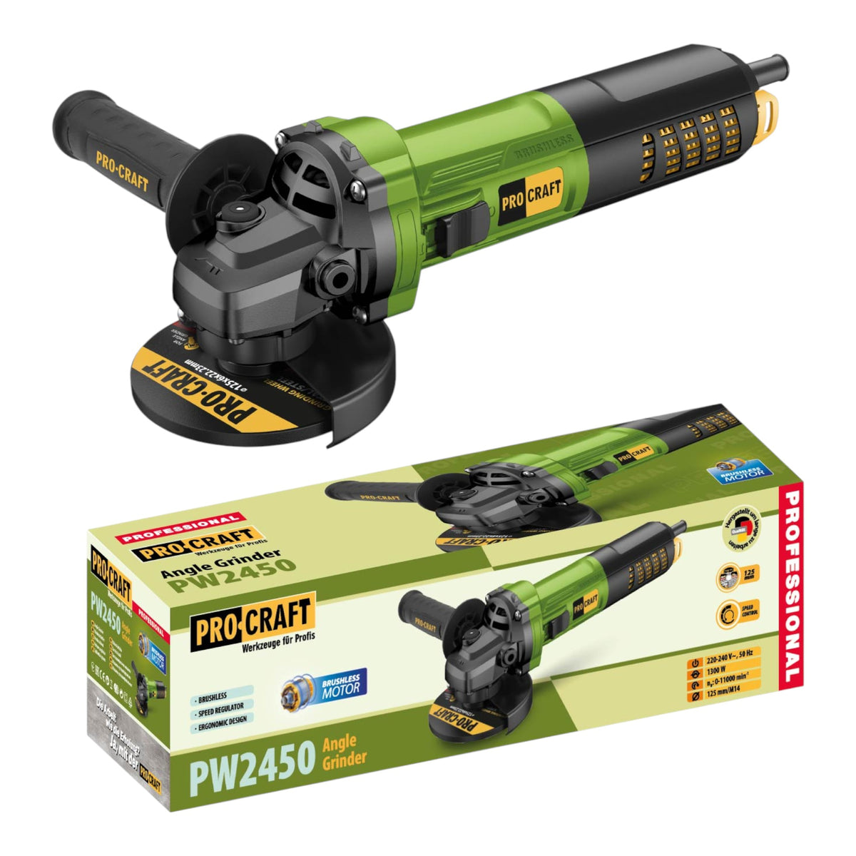 Szlifierka kątowa Procraft PW2450 1300 W 125 mm bezszczotkowa