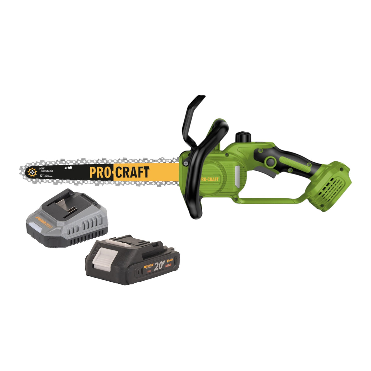 Akumulatorowa pilarka łańcuchowa Procraft PKA33-BB 20 V 304 mm bezszczotkowa + 1x akumulator 2,0 Ah + ładowarka