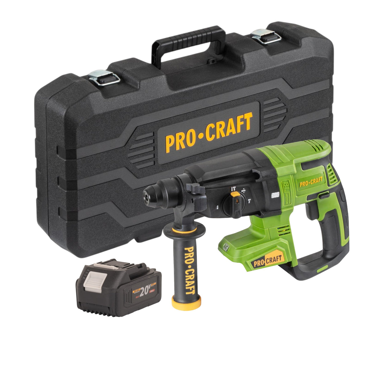 Procraft PHA40bb-c akumulatorowa wiertarko-wkrętarka udarowa 20 V 2,6 J SDS plus Brushless + 1x akumulator 4,0 Ah + walizka - bez ładowarki