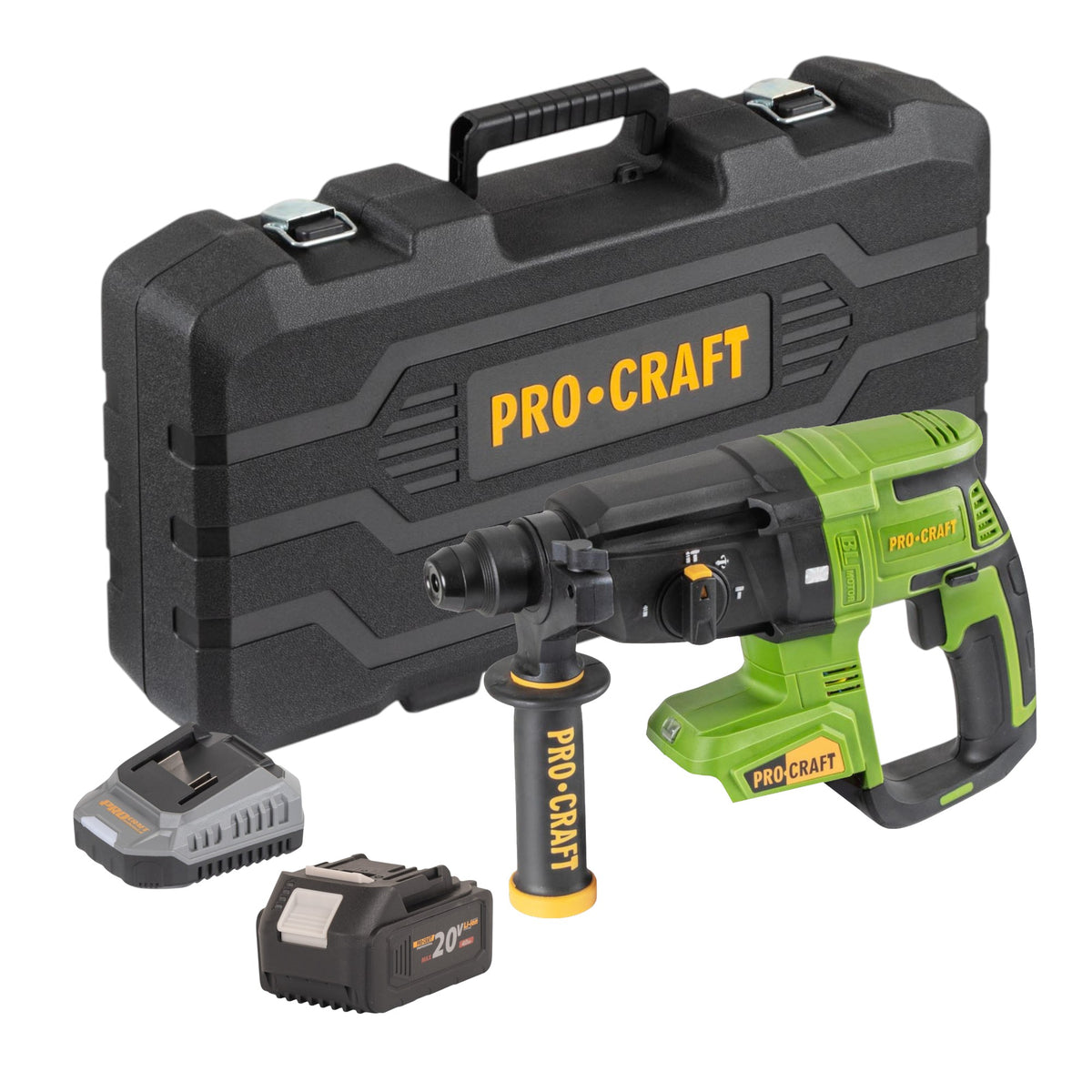 Procraft PHA40bb-c akumulatorowa wiertarko-wkrętarka 20 V 2,6 J SDS plus Brushless + 1x akumulator 4,0 Ah + ładowarka + walizka