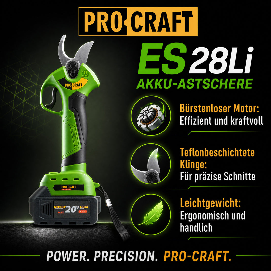 Sekator akumulatorowy Procraft ES28Li bb 20 V 25 mm + 2x akumulator 4,0 Ah + ładowarka