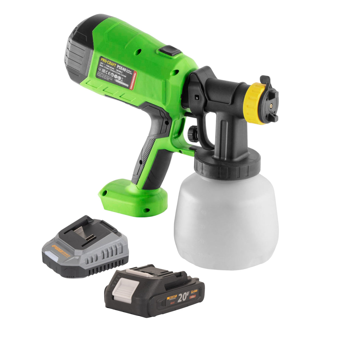 Akumulatorowy pistolet lakierniczy Procraft PSE40bb 20 V + 1x akumulator 2,0 Ah + ładowarka