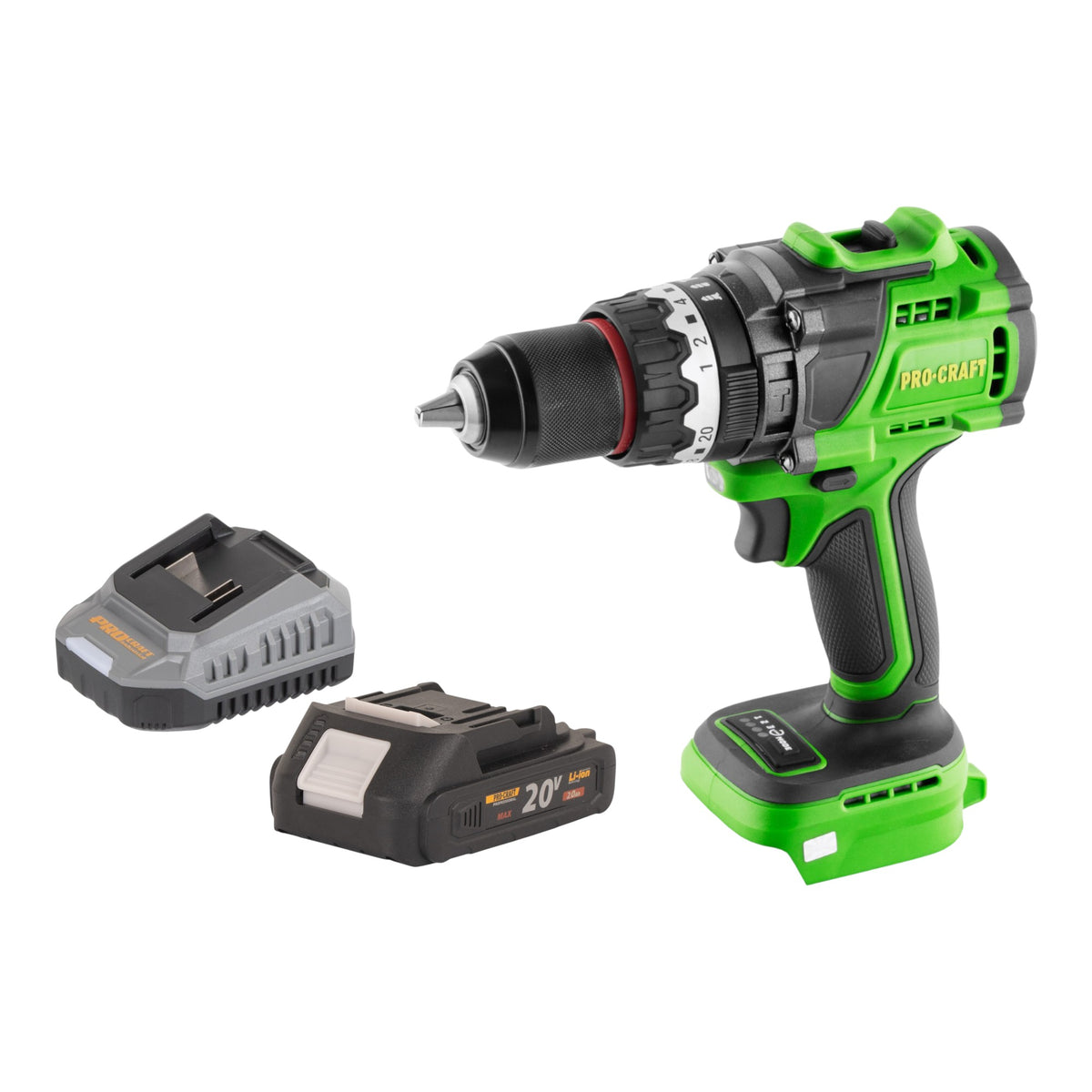 Procraft PA18ProBL-BB akumulatorowa wiertarko-wkrętarka udarowa 20 V 180 Nm bezszczotkowa + 1x akumulator 2,0 Ah + ładowarka