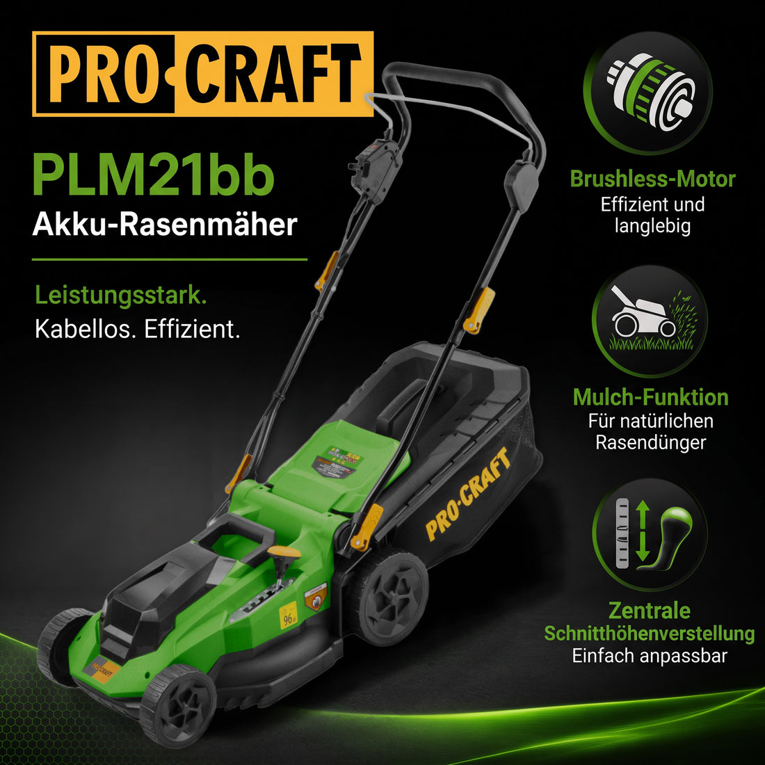Kosiarka akumulatorowa Procraft PLM21bb 40 V (2x 20 V) 380 mm Brushless Solo – bez akumulatora, bez ładowarki
