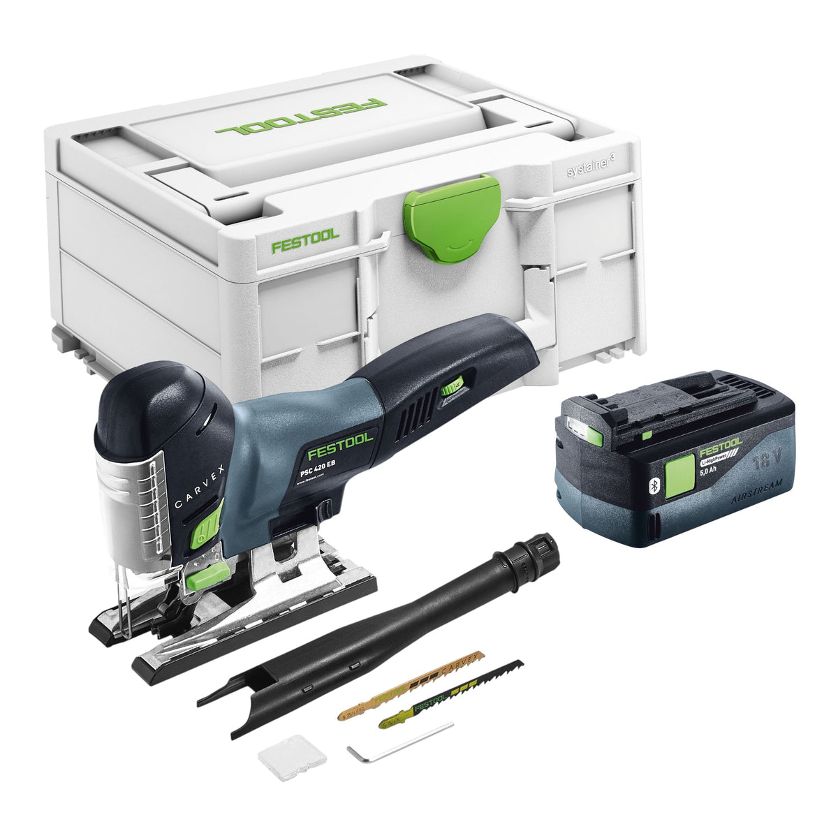 Festool CARVEX PSC 420 EB-Basic akumulatorowa wyrzynarka wahadłowa 18 V 120 mm bezszczotkowa + 1x akumulator 5,0 Ah + Systainer - bez ładowarki