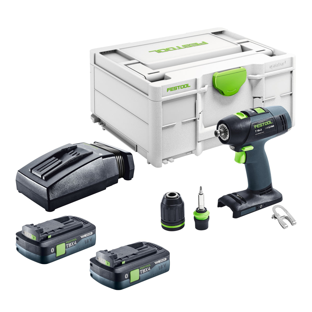 Festool T 18+3 HPC 4,0 I-Set akumulatorowa wiertarko-wkrętarka 18 V 50 Nm bezszczotkowa ( 576989 ) + 2x akumulator 4,0 Ah + ładowarka + przystawka mimośrodowa + przystawka kątowa + systainer