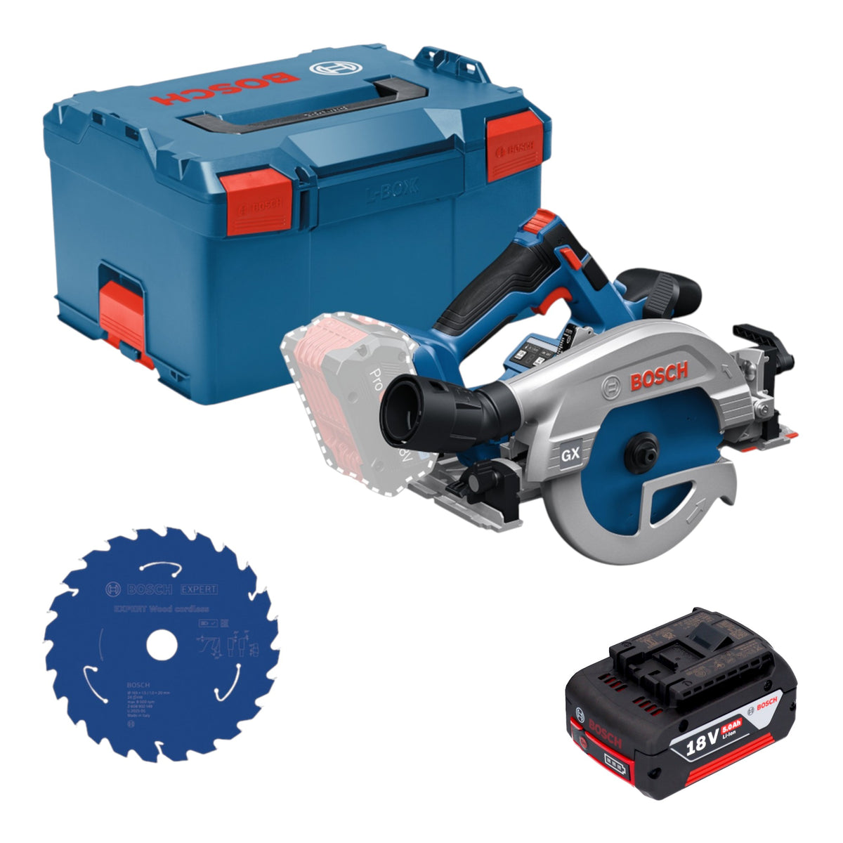 Akumulatorowa piła tarczowa Bosch GKS 18V-57-2 GX Professional 18 V 165 mm bezszczotkowa + 1x akumulator 5,0 Ah + L-Boxx – bez ładowarki