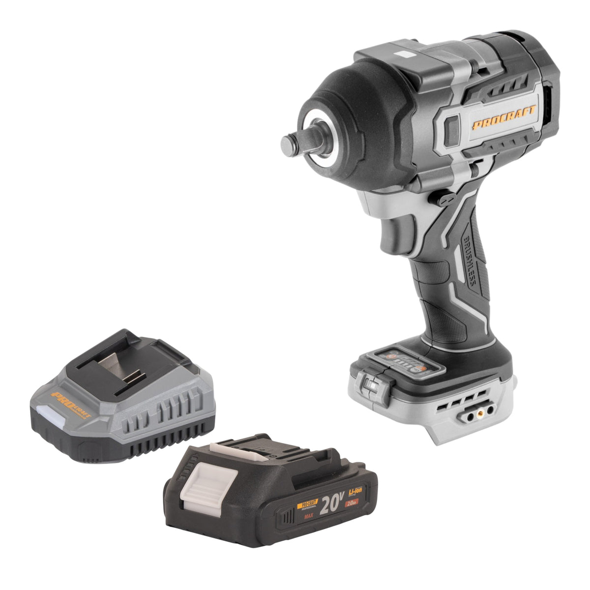 Wkrętarka udarowa akumulatorowa ProCraft Industrial IW850A-BB 20 V 850 Nm 1/2" bezszczotkowa + 1x akumulator 2,0 Ah + ładowarka