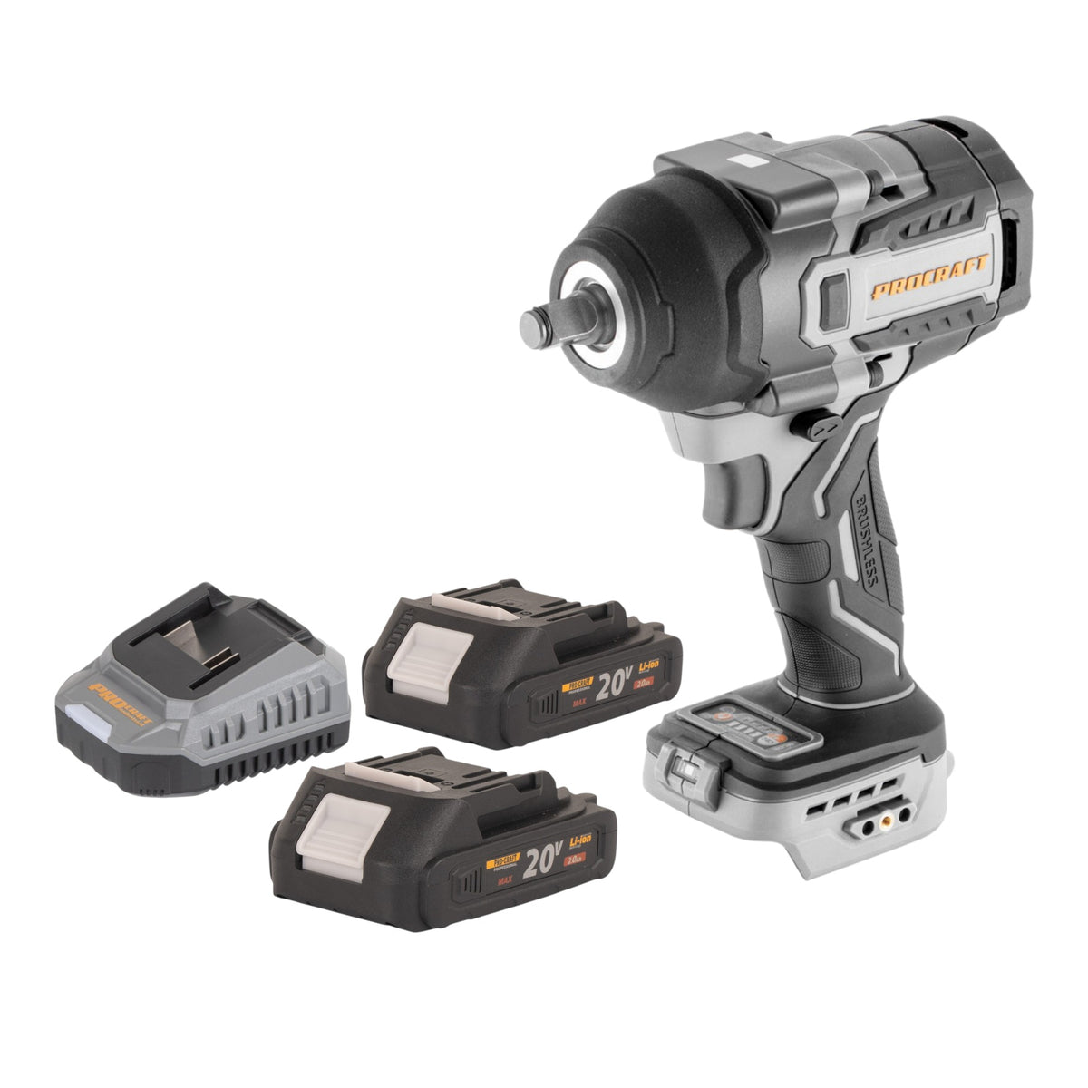 Wkrętarka udarowa akumulatorowa ProCraft Industrial IW850A-BB 20 V, 850 Nm, 1/2", bezszczotkowa + 2x akumulator 2,0 Ah + ładowarka