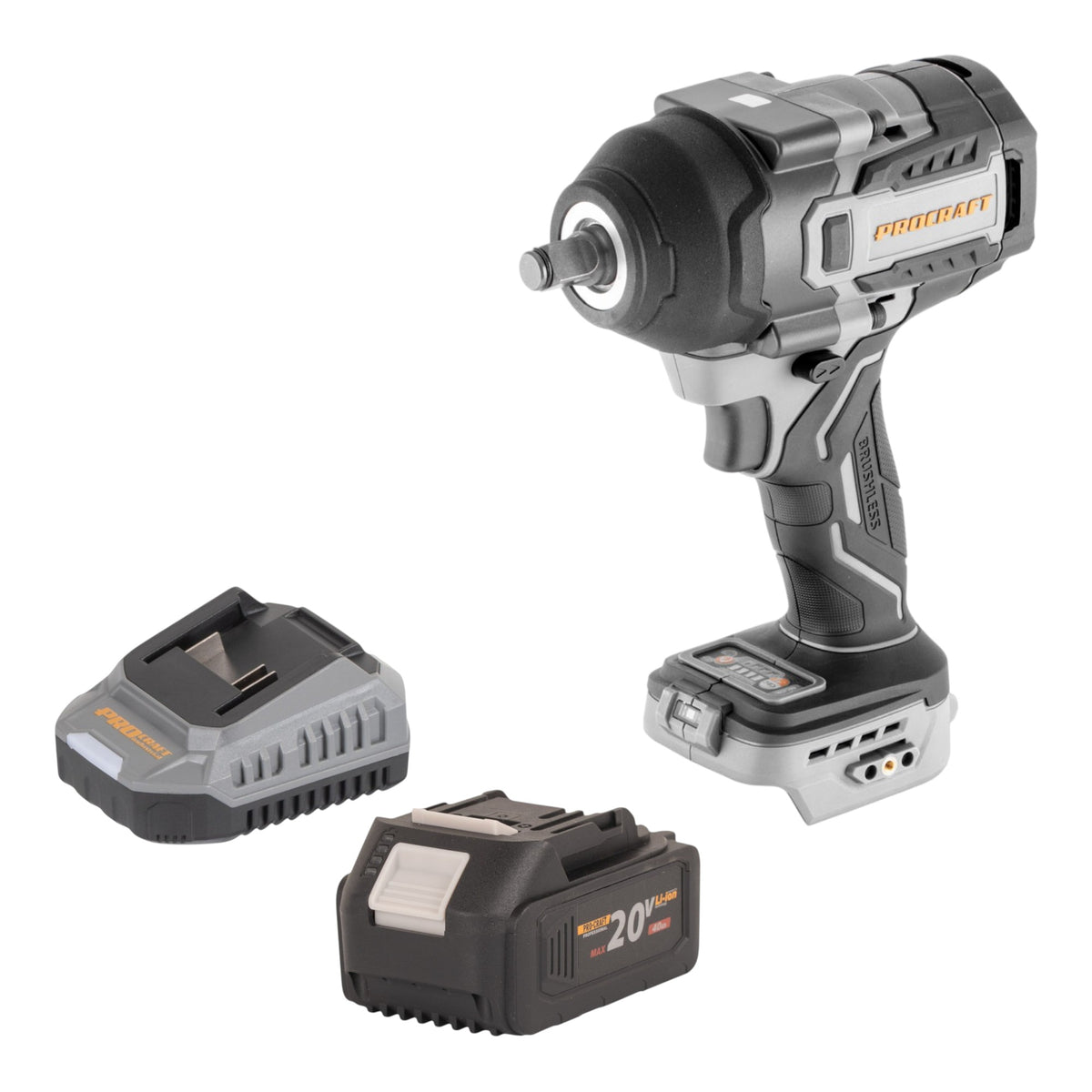 Wkrętarka udarowa akumulatorowa ProCraft Industrial IW850A-BB 20 V, 850 Nm, 1/2", bezszczotkowa + 1x akumulator 4,0 Ah + ładowarka