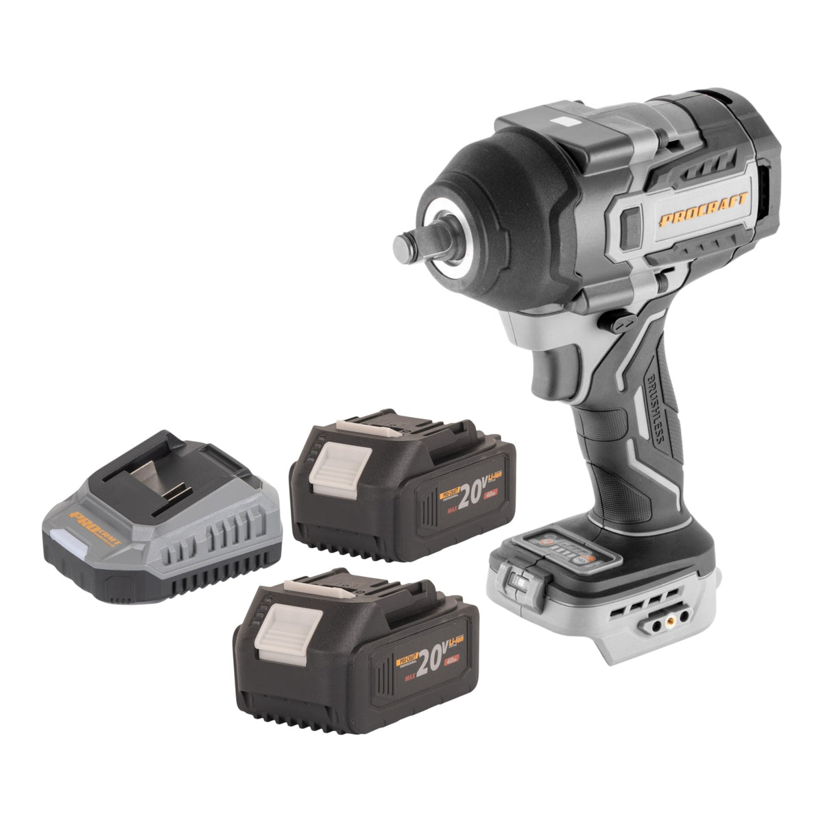Wkrętarka udarowa akumulatorowa ProCraft Industrial IW850A-BB 20 V, 850 Nm, 1/2", bezszczotkowa + 2 akumulatory 4,0 Ah + ładowarka