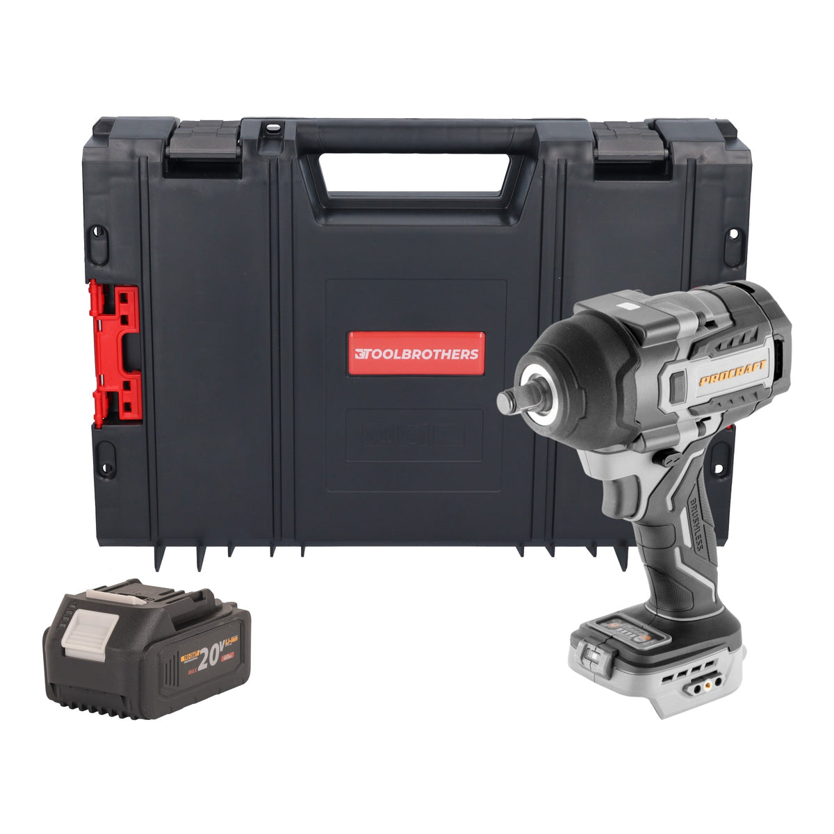 Wkrętarka udarowa akumulatorowa ProCraft Industrial IW850A-BB 20 V 850 Nm 1/2" bezszczotkowa + 1x akumulator 4,0 Ah + walizka narzędziowa RHINO – bez ładowarki