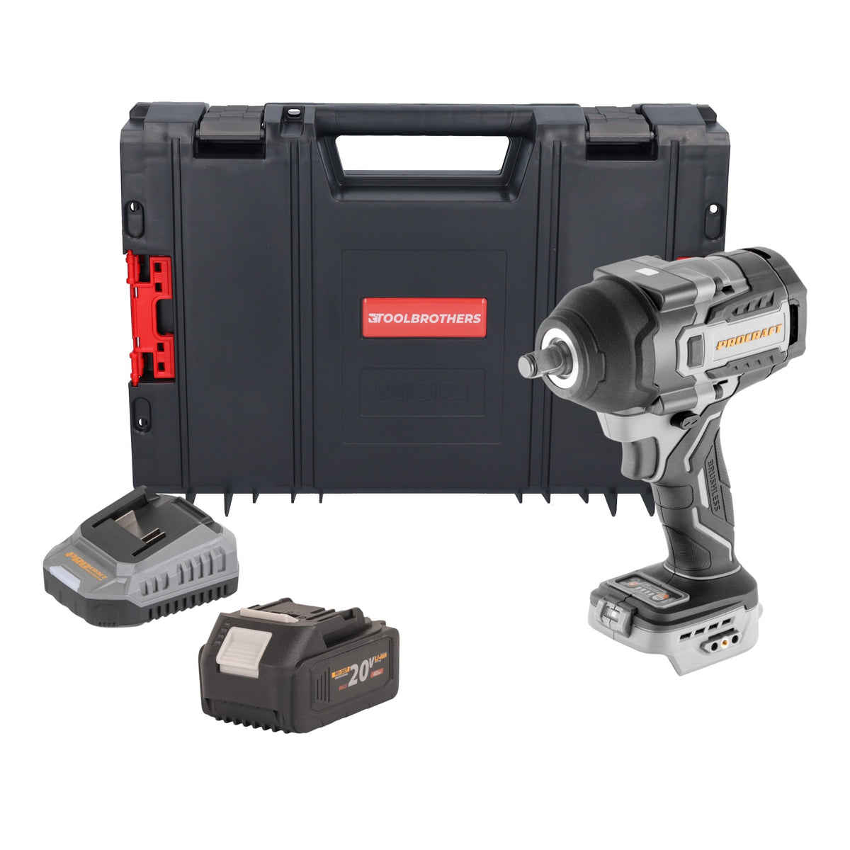 Wkrętarka udarowa akumulatorowa ProCraft Industrial IW850A-BB 20 V 850 Nm 1/2" bezszczotkowa + 1x akumulator 4,0 Ah + ładowarka + walizka narzędziowa RHINO