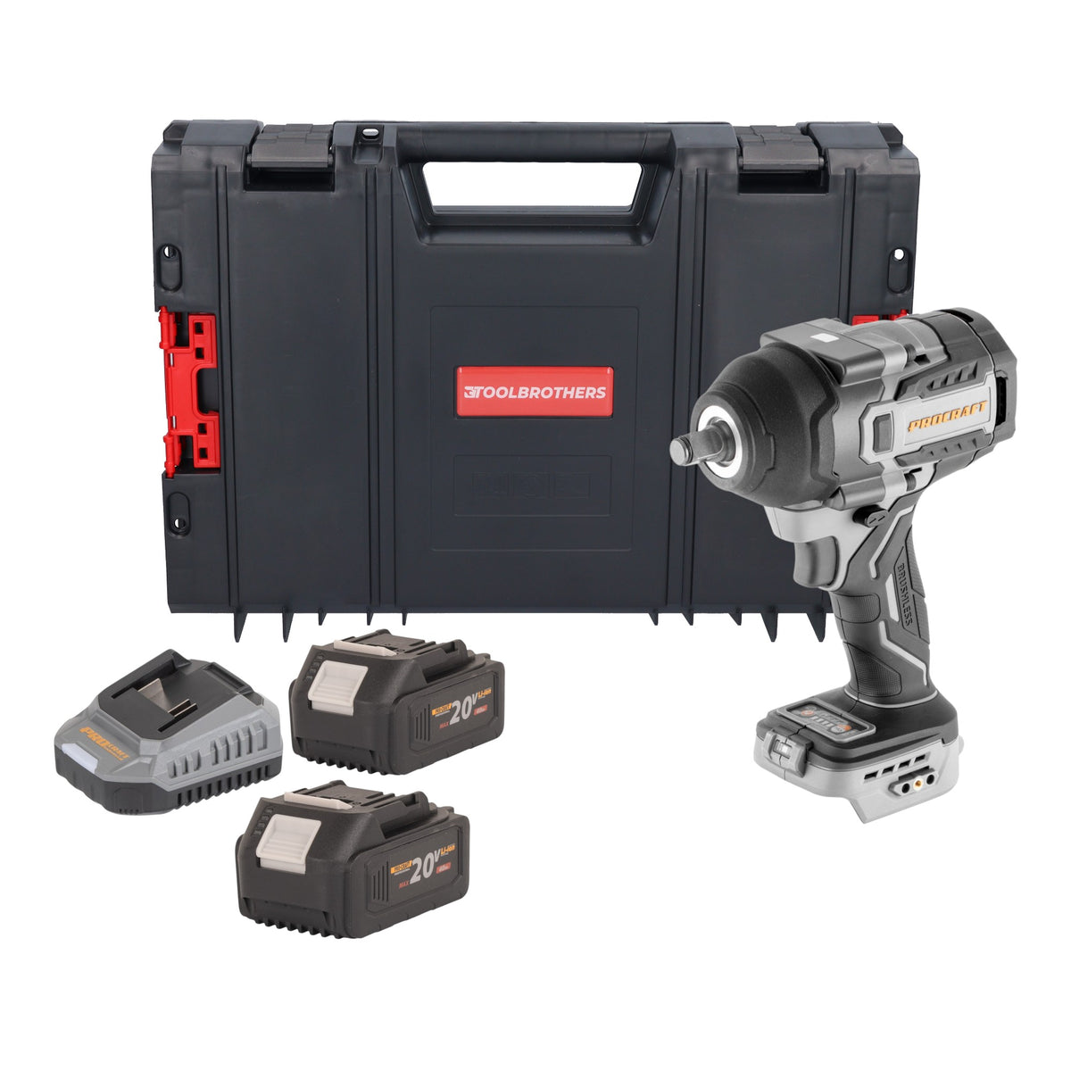 Wkrętarka udarowa akumulatorowa ProCraft Industrial IW850A-BB 20 V 850 Nm 1/2" bezszczotkowa + 2x akumulator 4,0 Ah + ładowarka + walizka narzędziowa RHINO