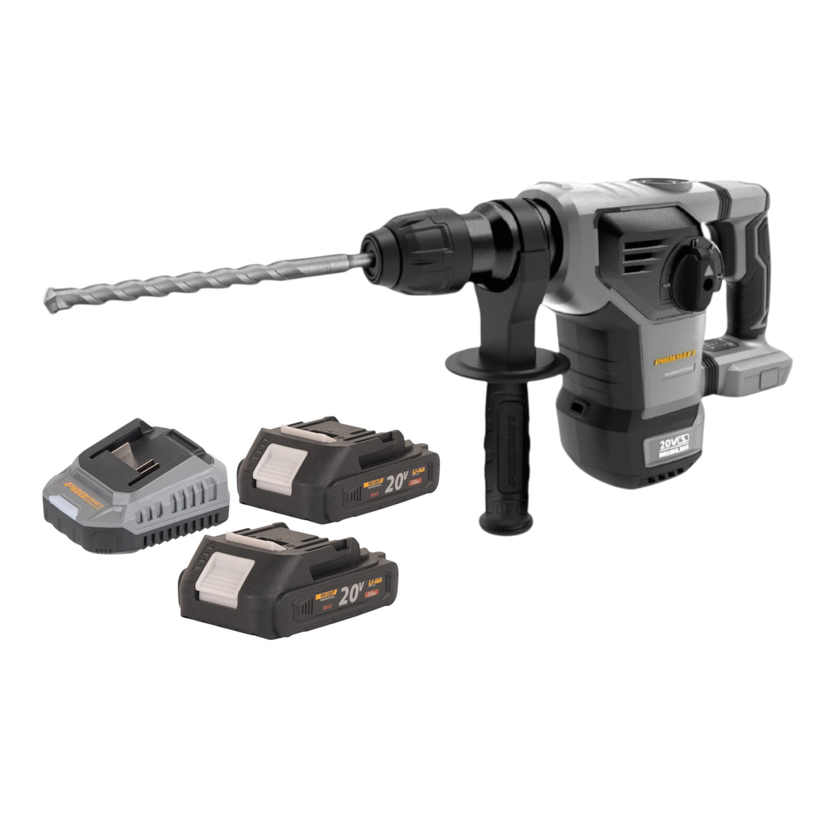 Młotek udarowo-wkrętarski akumulatorowy Procraft Industrial HD20B-BB 20 V 5 J SDS plus bezszczotkowy + 2x akumulator 2,0 Ah + ładowarka