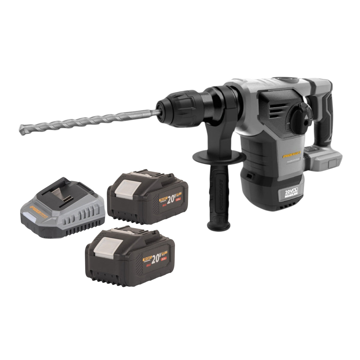 Młotek udarowo-wkrętarski akumulatorowy Procraft Industrial HD20B-BB 20 V 5 J SDS plus bezszczotkowy + 2x akumulator 8,0 Ah + ładowarka
