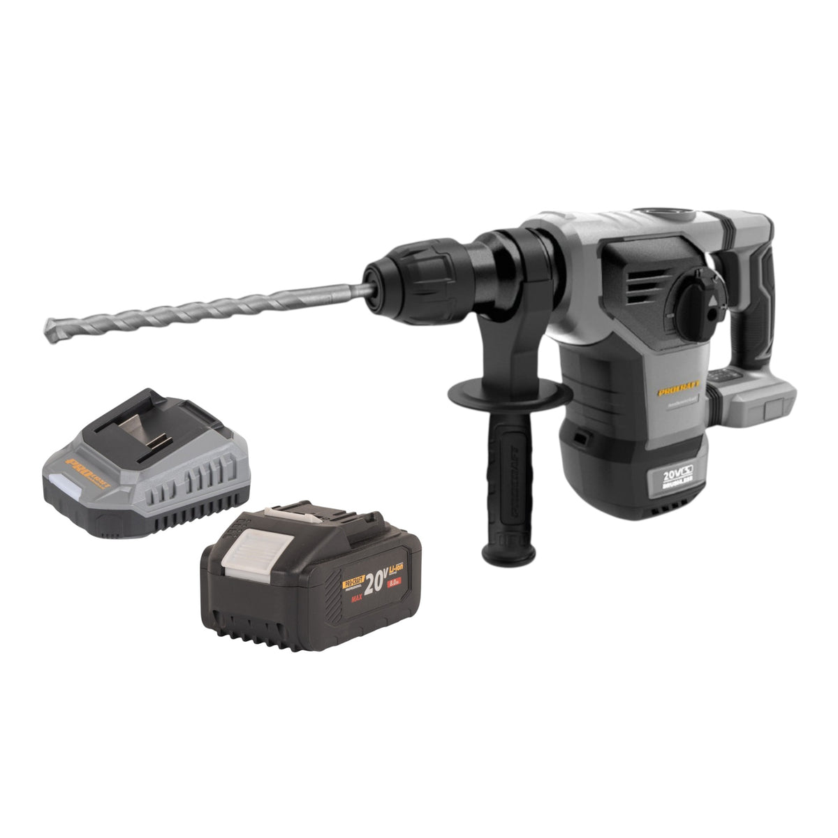Młotek udarowo-wkrętarski akumulatorowy Procraft Industrial HD20B-BB-C 20 V 5 J SDS plus bezszczotkowy + 1x akumulator 8,0 Ah + ładowarka + walizka