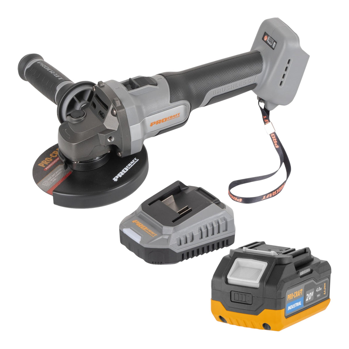 Procraft Industrial AG125Abb Akumulatorowa szlifierka kątowa 20 V 125 mm Brushless Solo - bez akumulatora, bez ładowarki