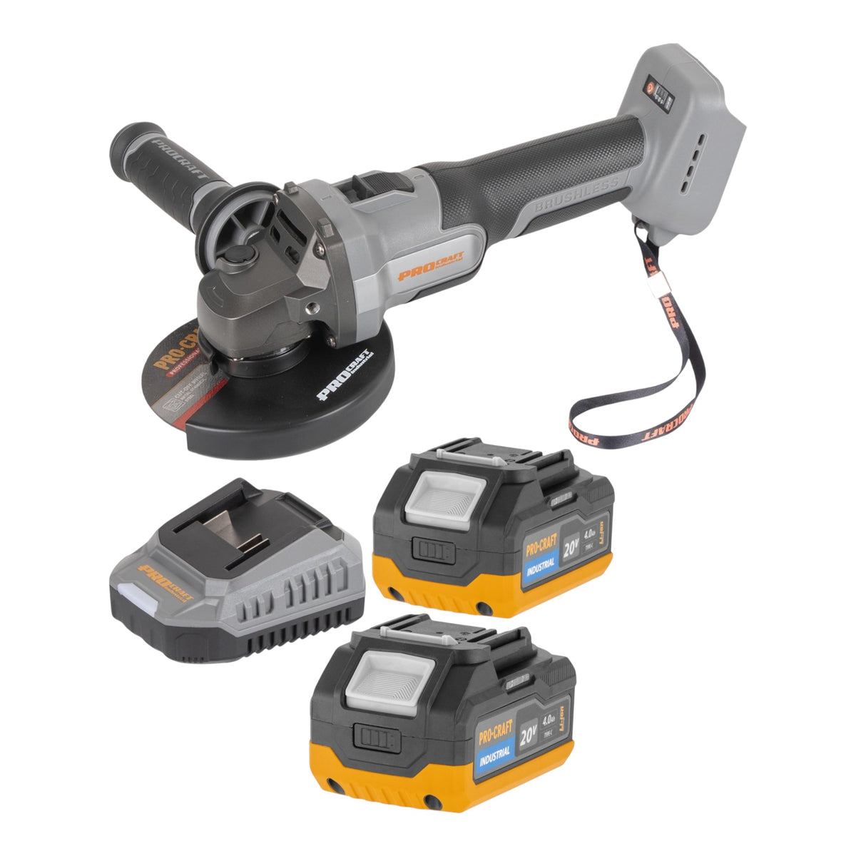 Procraft Industrial AG125Abb Akumulatorowa szlifierka kątowa 20 V 125 mm Brushless Solo - bez akumulatora, bez ładowarki