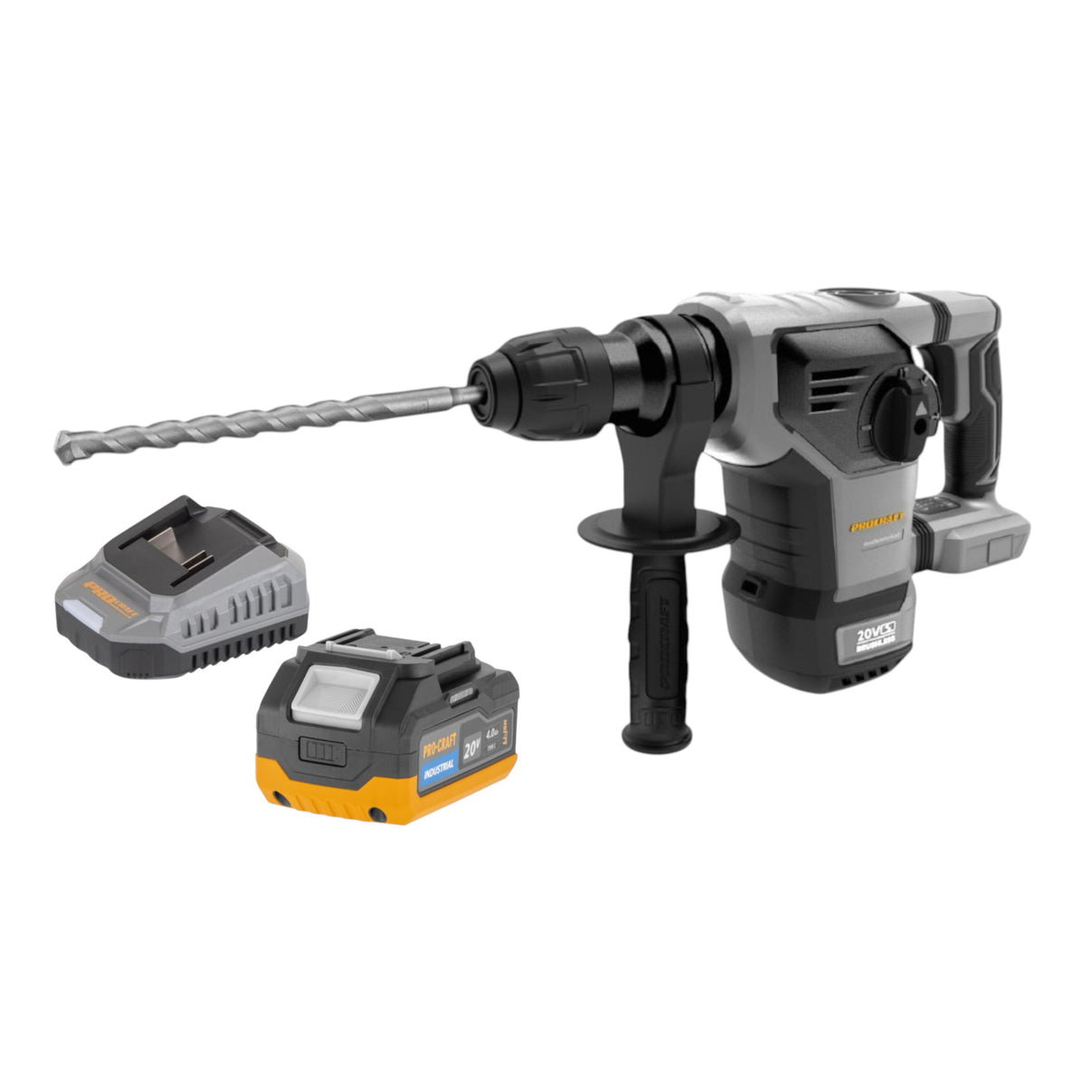 Młotek udarowo-wiertarski Procraft Industrial HD20B-BB-C 20 V 5 J SDS plus Brushless + walizka – bez akumulatora, bez ładowarki