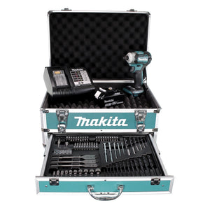 Makita DTD 170 STX4 Akku Schlagschrauber 18V 175Nm Brushless + 1x Akku 5,0Ah + Ladegerät + 70tlg. Bit Bohrer Set + Koffer