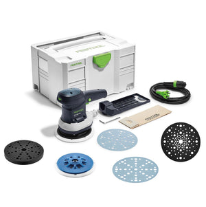 Festool ETS 150/5 EQ-Plus szlifierka mimośrodowa 310 W 150 mm + 150x tarcza szlifierska + 2x talerz ochronny + tarcza szlifierska + talerz pośredni + systainer