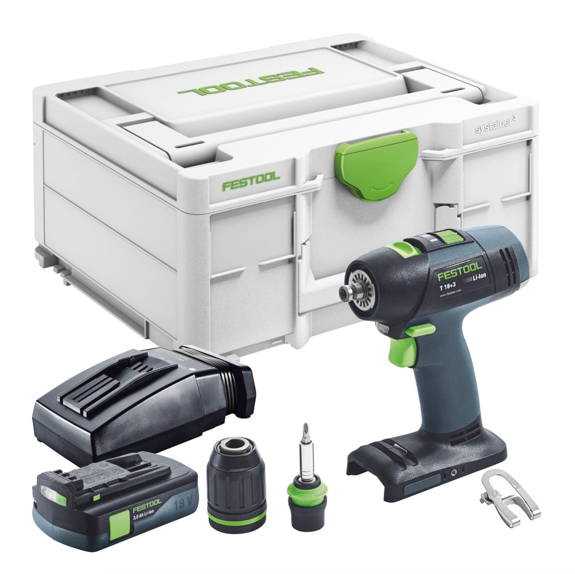 Festool T 18+3 Basic akumulatorowa wiertarko-wkrętarka 18 V 50 Nm bezszczotkowa + 1x akumulator 3,0 Ah + ładowarka + systainer