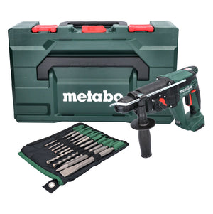 Metabo KH 18 LTX 24 Akku Kombihammer 18 V 2,1 J SDS plus + 10 tlg. Bohrer und Meißel Set + metaBOX - ohne Akku, ohne Ladegerät