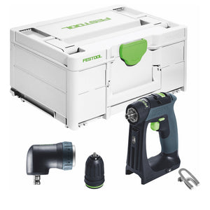 Festool CXS 18-Basic akumulatorowa wiertarko-wkrętarka 18 V 40 Nm bezszczotkowa + przystawka kątowa + systainer - bez akumulatora, bez ładowarki