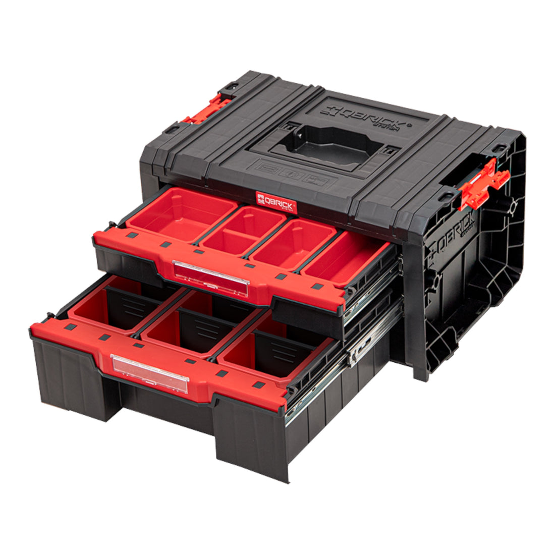 Qbrick System PRO Drawer 2 Toolbox 2.0 Expert z możliwością sztaplowania 450 x 310 x 244 mm 4,5 l 9,5 l IP54 z dwiema szufladami 10 wkładów i 6 przegródek