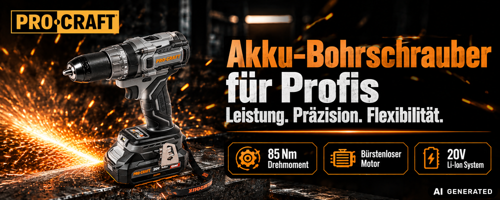Akumulatorowa wiertarko-wkrętarka Procraft CD20Abb 20 V 85 Nm + 1x akumulator 4,0 Ah + ładowarka + walizka narzędziowa RHINO