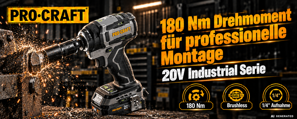 Procraft ID20Abb Akumulatorowy klucz udarowy 20 V 180 Nm 1/4" + 2x akumulator 4,0 Ah + ładowarka