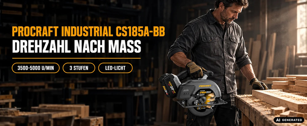 Procraft Industrial CS185A-BB Akumulatorowa ręczna piła tarczowa 20 V 185 mm Brushless Solo – bez akumulatora, bez ładowarki