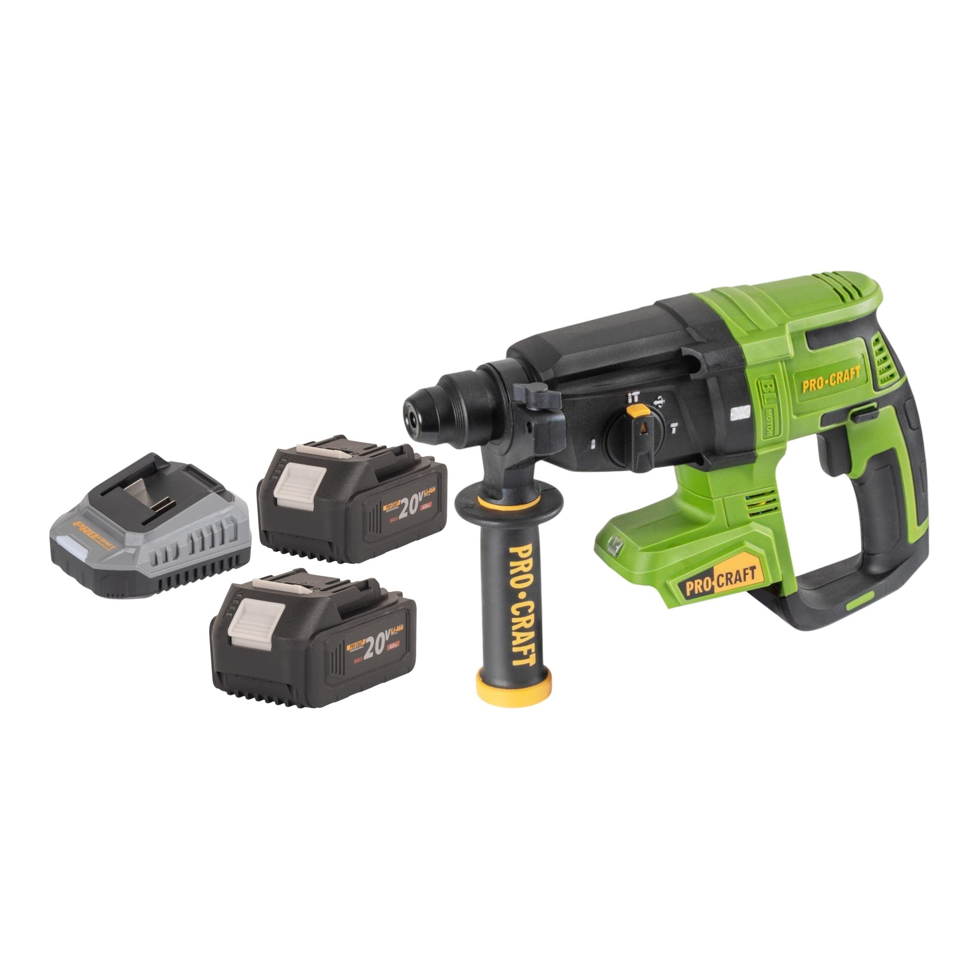 Procraft PHA40bb Akku Bohrhammer 20 V 2,6 J SDS plus Brushless + 2x Akku 4,0 Ah + Ladegerät