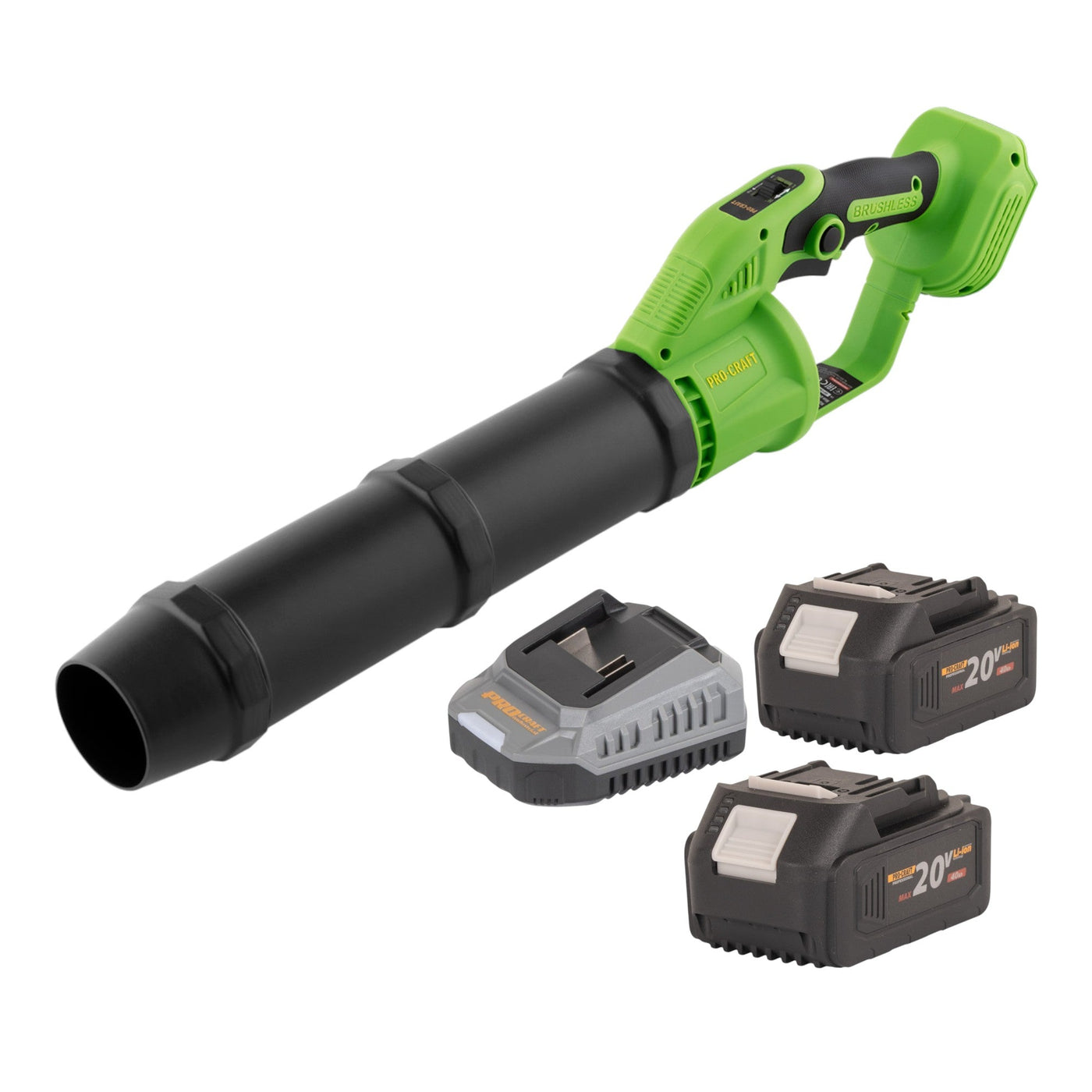 Procraft PB24bb Akku Laubbläser 20 V Brushless + 2x Akku 4,0 Ah + Ladegerät