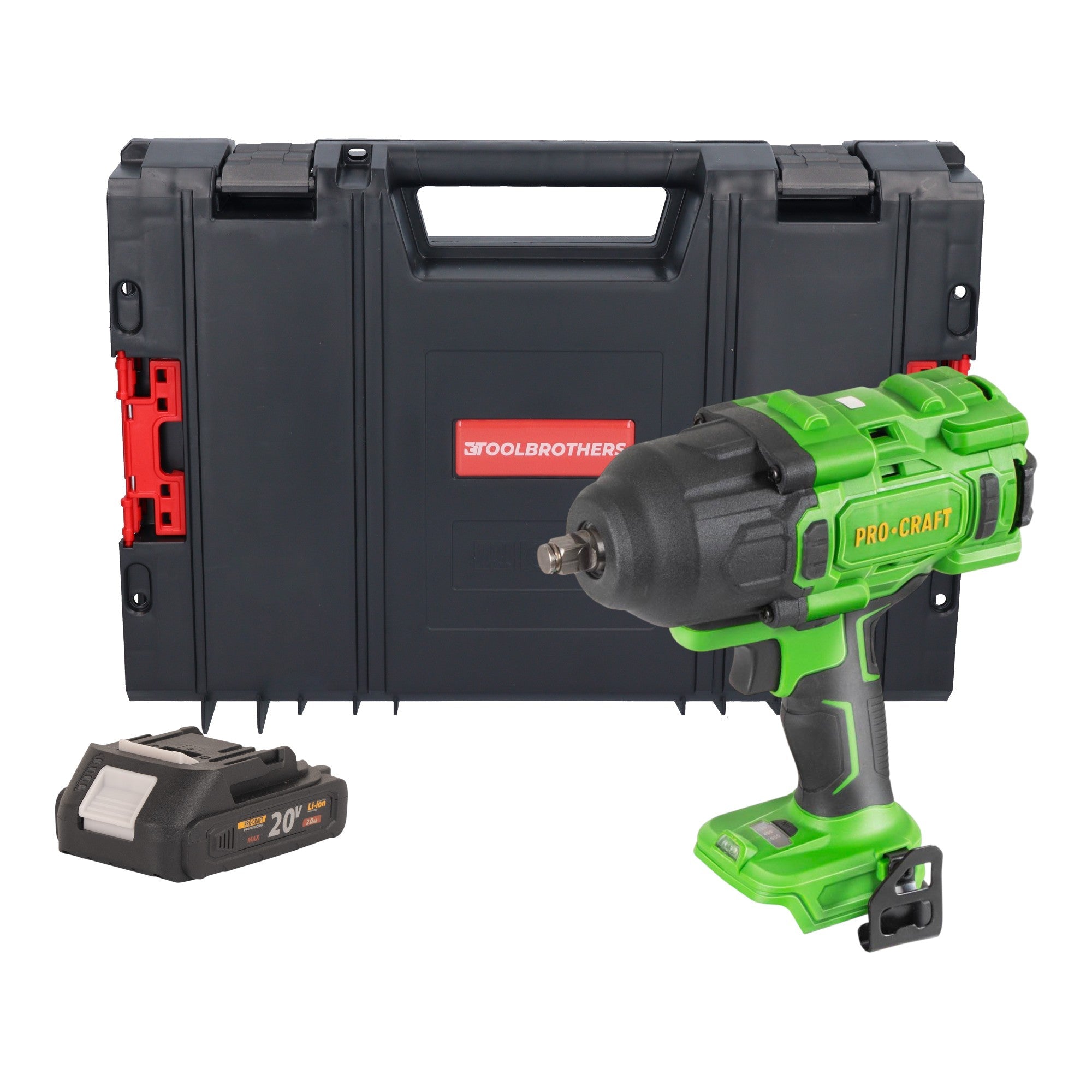 Procraft PWA80bb Akku Schlagschrauber 20 V 1600 Nm 1/2" Brushless + 1x Akku 2,0 Ah + RHINO Toolcase - ohne Ladegerät