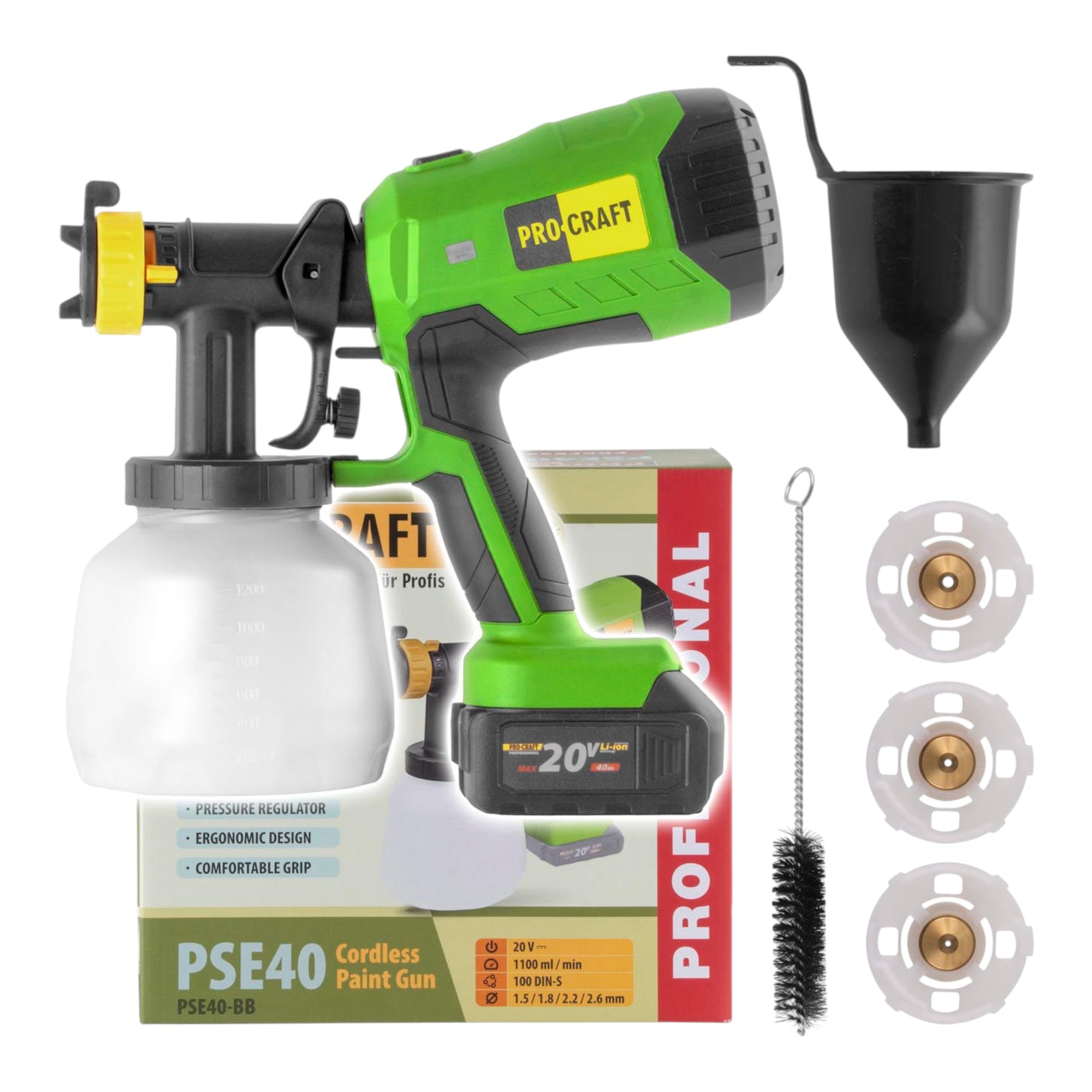 Procraft PSE40bb Akku Farbspritzpistole 20 V Solo - ohne Akku, ohne Ladegerät
