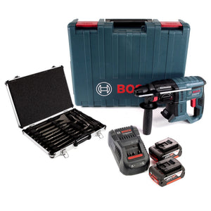 Bosch GBH 18V-20 Professional Akku Bohrhammer mit SDS-Plus Solo in Koffer +2x 6,0 Ah Akku + Ladegerät  + 17tlg. Bohrer und Meißel Set