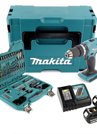 Makita DHP 453 RTJ Akku Schlagbohrschrauber 18 V 42 Nm + 2x 5,0 Ah Akku + Ladegerät + 101 tlg. Bit- & Bohrer Set + Makpac - Toolbrothers