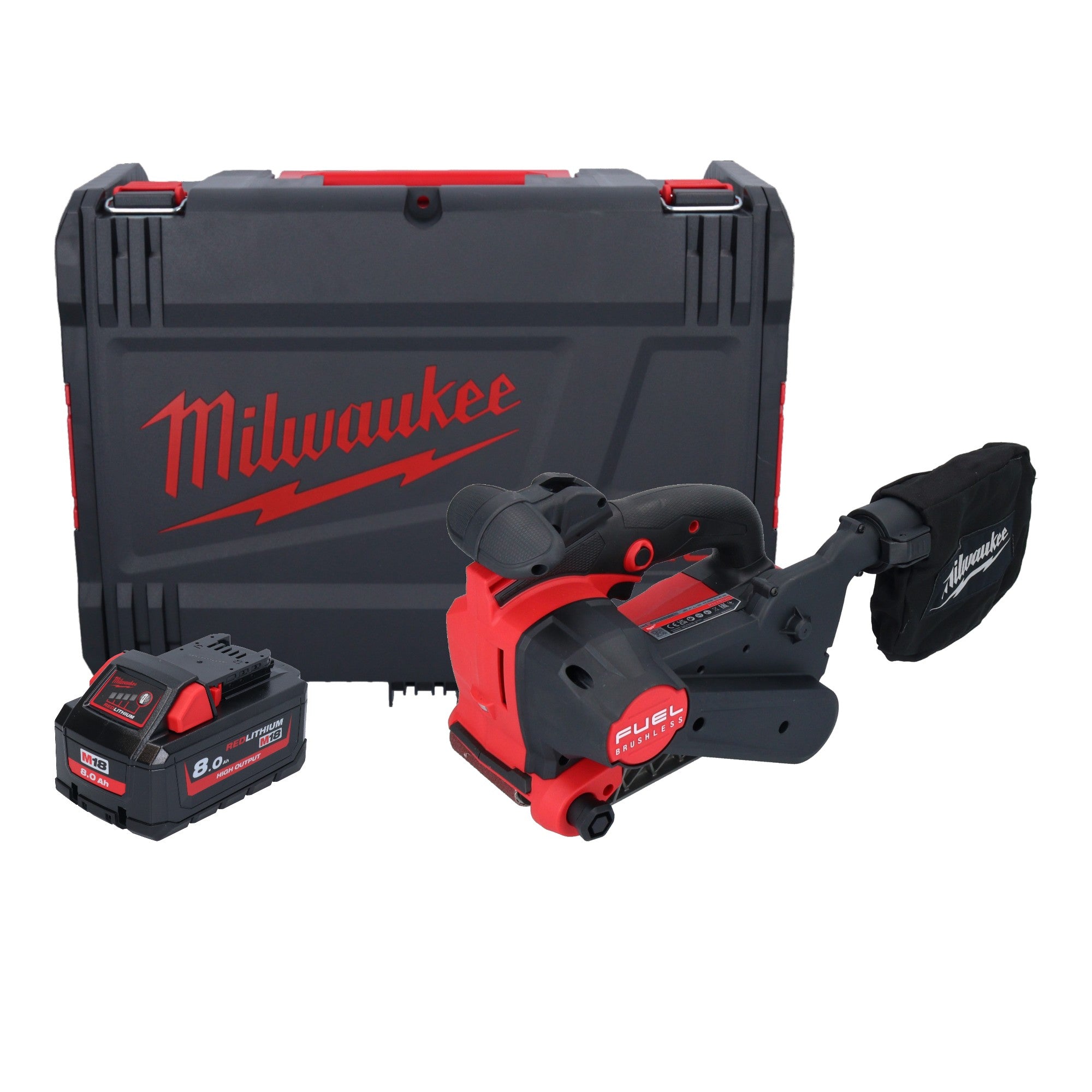 Milwaukee M18 FBTS75 801X Akku Bandschleifer 18 V 75 x 457 mm Brushless 1x Akku 8 0 Ah HD Box ohne Ladegeraet 0 - toolbrothers