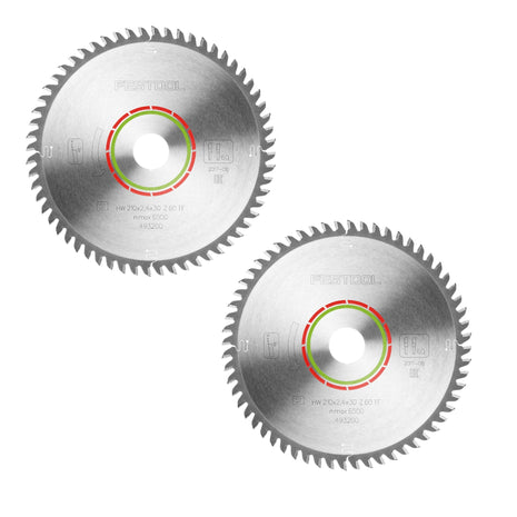 Festool HW 210x2,4x30 TF60 Kreissägeblatt LAMINATE/HPL 2 Stk. ( 2x 493200 ) 210 x 2,4 x 30 mm 60 Zähne für Laminat, beschichtete Platten, Acrylglas, Melaminharzplatten und Mineralwerkstoffe